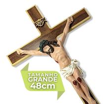 Crucifixo De Parede Realista Cruz Grande De Madeira 48cm