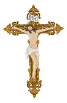 Crucifixo De Parede Resina Realista Jesus Cristo Cruz 38cm