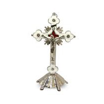 Crucifixo Em Metal Para Parede E Mesa Resinado com Pedestal 17cm Cruz Moderna de Metal para Altar Sala Quarto Presente