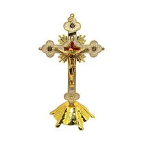 Crucifixo Em Metal Para Parede E Mesa Resinado com Pedestal 17cm Cruz Moderna de Metal para Altar Sala Quarto Presente - Divinário