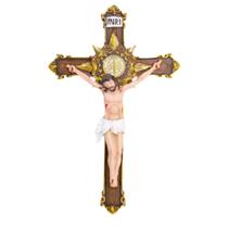 Crucifixo em resina 30cm p/parede com medalha são bento - SÃO MIGUEL ARCANJO ART RELIGIOSOS