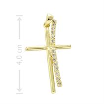 Crucifixo Folheado a Ouro Com Zircônias - Imagem Folheados