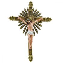 Crucifixo Jesus 52Cm barroco com dourado - Inquebrável de borracha Crucifixo Jesus 52Cm barroco com dourado - Inquebrável de borracha