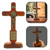 Crucifixo Medalha de São Bento Mesa Parede Madeira Demolição 26 cm Crucifixo Medalha de São Bento Mesa Parede Madeira Demolição 26 cm