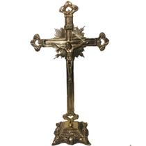Crucifixo Mesa Altar Em Bronze Todo Trabalhado Artesanal Crucifixo Mesa Altar Em Bronze Todo Trabalhado Artesanal
