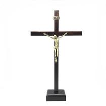 Crucifixo Mesa Parede Madeira Escura Slim Ouro Velho 40 Cm - FORNECEDOR 31