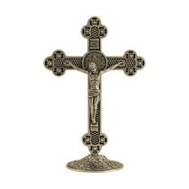 Crucifixo Metal De Mesa Altar Oratório Medalha de São Bento 13cm