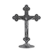 Crucifixo Metal De Mesa Altar Oratório Medalha de São Bento 13cm - Sacred