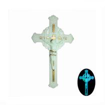 Crucifixo Para Parede Fluorescente Dourado Jesus Cristo