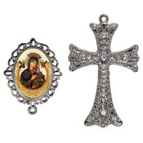 Crucifixo Para Terço de Noiva Relicario Nossa Senhora do Perpetuo Socorro Peças para Montar Terços Catolicos Casamento A