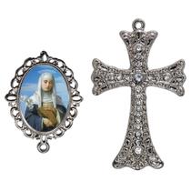 Crucifixo Para Terço de Noiva Relicario Santa Catarina de Sena Peças para Montar Terços Catolicos Casamento Artesanato Crucifixo Para Terço de Noiva Relicario Santa Catarina de Sena Peças para Montar Terços Catolicos Casamento Artesanato