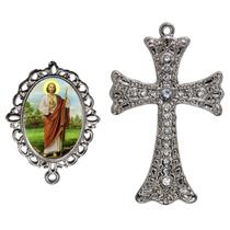Crucifixo Para Terço de Noiva Relicario São Judas Peças para Montar Terços Catolicos Casamento Artesanato Crucifixo Para Terço de Noiva Relicario São Judas Peças para Montar Terços Catolicos Casamento Artesanato