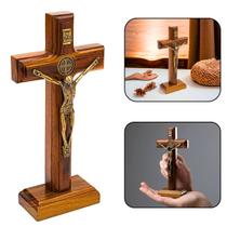 Crucifixo Parede E Mesa Cristo Metal São Bento Dourado 17 Cm