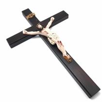 Crucifixo Parede Madeira Cristo Em Resina Grande 40 Cm - FORNECEDOR 31