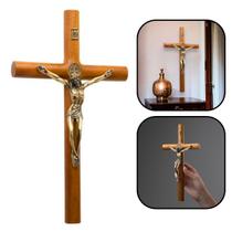 Crucifixo Parede Medalha de São Bento Cilíndrico Madeira 26 cm