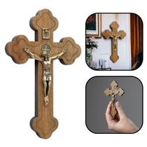 Crucifixo Parede Medalha São Bento Madeira Moldada Pequeno 12 Cm