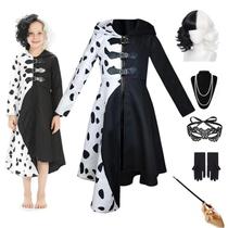 Cruella deville traje preto dálmata macacão vestido meninas halloween cosplay festa vestir-se Cruella deville traje preto dálmata macacão vestido meninas halloween cosplay festa vestir-se