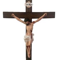 Cruscifixo Parede Escultura Em Madeira E Resina Grande 50cm - Romatech
