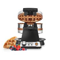 Crux Double Rotating Belgian Waffle Maker com placas antiaderentes, carcaça de aço inoxidável e controle de escurecimento, preto (14614)