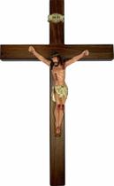 Cruz, Crucifixo De Parede Madeira Com Cristo Resina 38 Cm