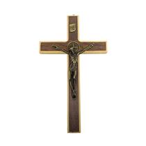 Cruz Crucifixo de Parede Madeira Metal Com Medalha de São Bento Para Pendurar em Porta 23cm - Divinário