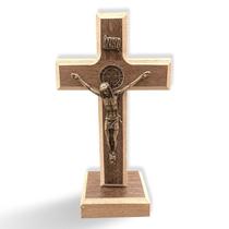 Cruz Crucifixo Mesa Em Madeira 13 Cm Pequeno São Bento - Divinário