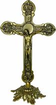 Cruz/crucifixo Metal De Mesa Com Cristo Dourado 30x15,5cm