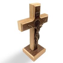 Cruz De Madeira Crucifixo de Mesa Medalha de São Bento 13cm