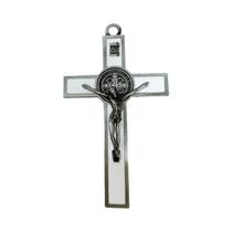 Cruz De Parede De Metal São Bento Em Preto, Branco E Marrom 5x2.7 Polegadas Presente De Páscoa Arte