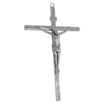 Cruz de Parede Jesus Cristo Metal Prateado Prata Velha 25cm