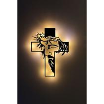 Cruz Decorativa de Parede com Iluminação LED Crucifixo Luminoso Moderno Religioso Quadro vazado