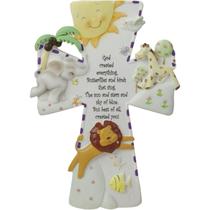 Cruz decorativa suspensa de parede God Created Everything 18 cm