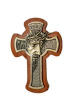Cruz Face De Cristo Em Madeira E Metal
