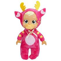 Cry Babies Tiny Cuddles Christmas Rosie - 9" Baby Dolls, Crys Real Tears, Pink Reindeer Themed Pijama