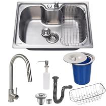 Cuba 50x40 aço inox304 + torneira touch e lixeira de embutir