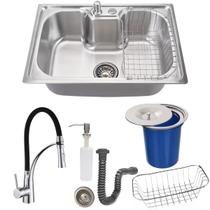 Cuba 50x40cm aço inox escovado torneira e lixeira de embutir