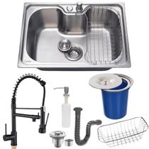 Cuba 50x40cm em inox304 com torneira gourmet preta e lixeira