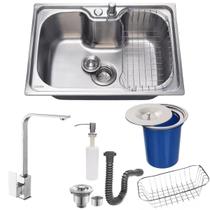 Cuba 50x40cm inox 304 com torneira slim e lixeira de embutir Cuba 50x40cm inox 304 com torneira slim e lixeira de embutir