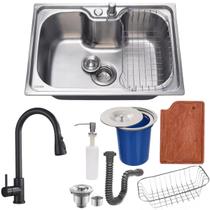 Cuba 50x40cm inox 304 + torneira extensível tábua e lixeira