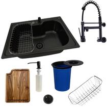 Cuba 50x40cm inox black + torneira de parede tábua e lixeira Cuba 50x40cm inox black + torneira de parede tábua e lixeira