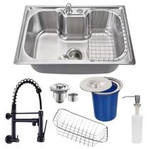 Cuba 60x42cm inox 304 + torneira de parede preta e lixeira