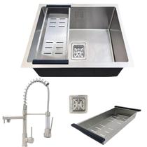 Cuba aço inox 304 quadrada 44x44 e torneira gourmet escovada