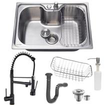 Cuba aço inox 50x40cm + acessórios e torneira gourmet black Cuba aço inox 50x40cm + acessórios e torneira gourmet black