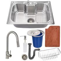 Cuba aço inox escovado 50x40 +torneira touch tábua e lixeira Cuba aço inox escovado 50x40 +torneira touch tábua e lixeira