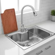 Cuba aço inox escovado 60x42cm + torneira extensível e tábua