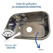 CUBA AÇO INOX N1 430 46X30X17cm COM VÁLVULA 3 1.2 SIFÃO COM ACABAMENTO POLIDO BRILHANTE RESISTENTE DE EMBUTIR