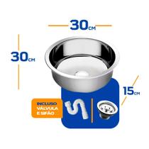 Cuba As Redonda Cozinha 30cm Aço Inox 304 Válvula E Sifão