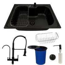 Cuba black 50x40cm + torneira para filtro e lixeira embutida