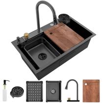 Cuba Cascata Cozinha Pia Torneira Premium Lavador de Copo Dispenser Aço Inox Goumert Escorredor Multiuso Bancada Completa