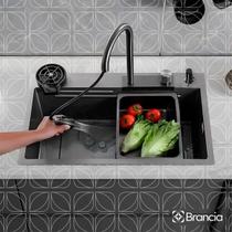 Cuba Cascata Gourmet Premium Cozinha Torneira Inox 304 Monocomando Completa Gourmet Com Lavador de Copos